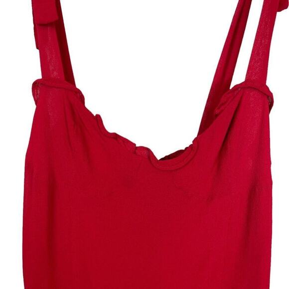 Reformation Christine Sweetheart Smocked Mini Ruffle Dress Lipstick Red Size 10 - Picture 2 of 7
